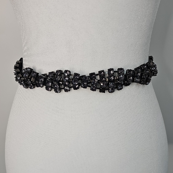 Gunmetal Crystal Rhinestone Belt w Stretch Back - Picture 1 of 9